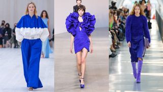 Models wearing cobalt blue on the runway