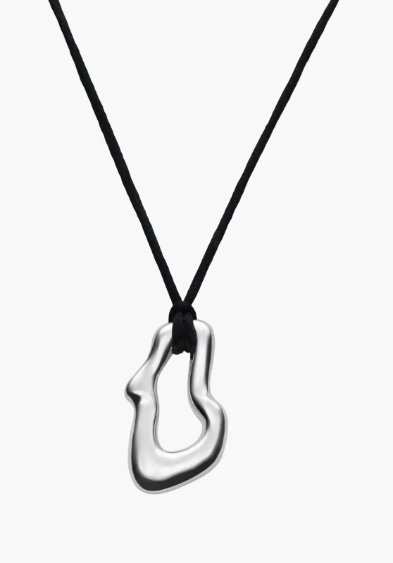 Oak and Luna, Dome Wavy Pendant with Black Cord- Silver Plated