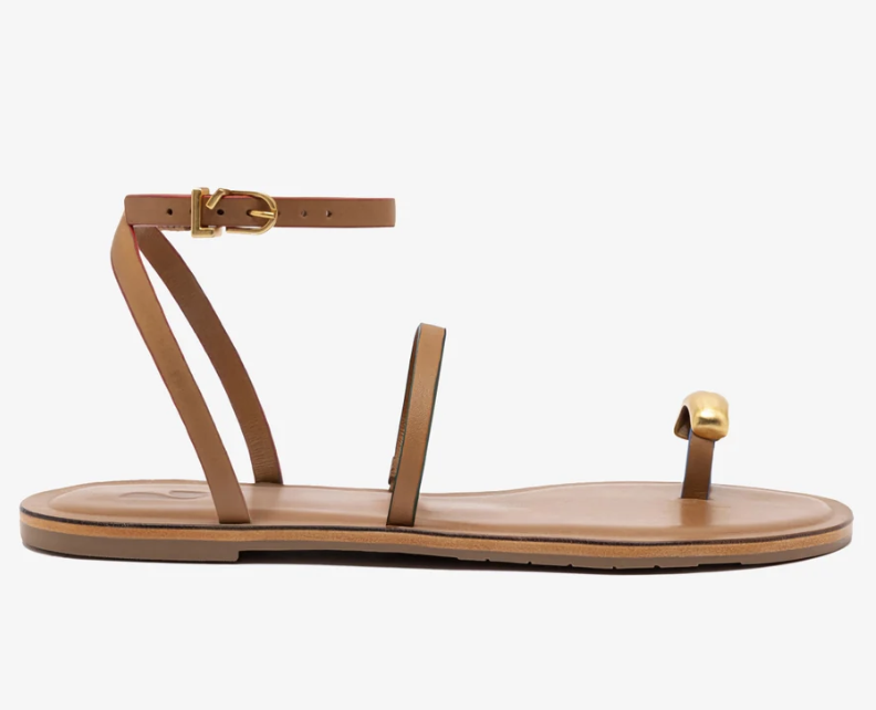 Larroudé, Biarritz Flat Sandal in Light Caramel Leather
