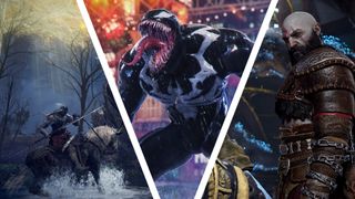 Elden Ring, Venom, and Kratos screenshots arranged side by side, in a 'V' pattern grid
