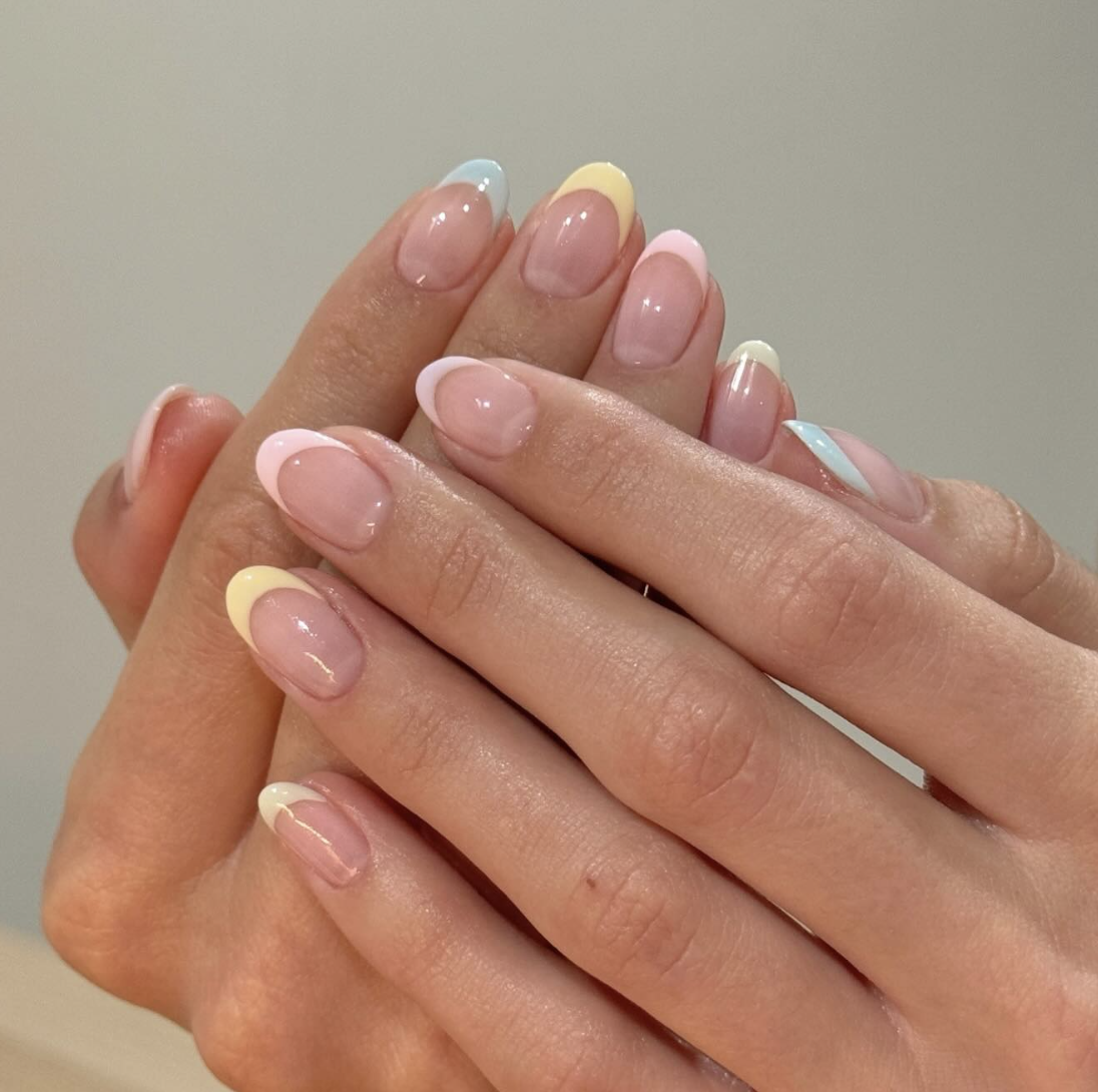 Pastel rainbow French manicure
