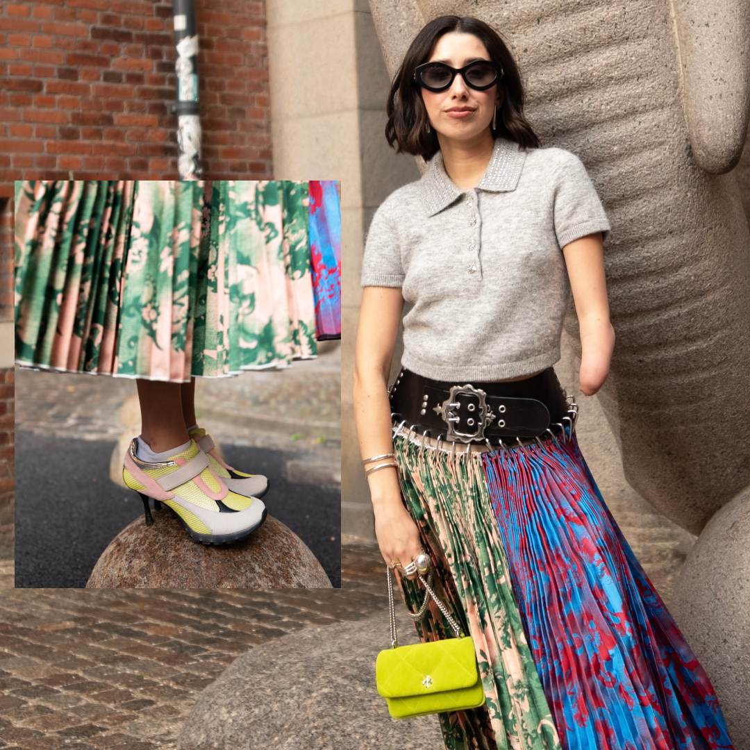 April Lockhart wears a gray polo with a Chopova Lowena skirt