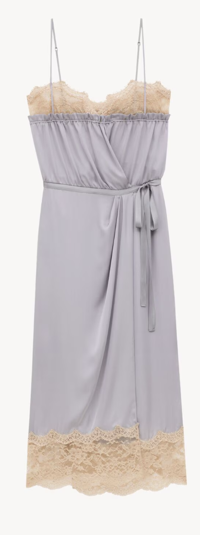 Saint Laurent, Wrap Slip dress in Silk Charmeuse and Lace