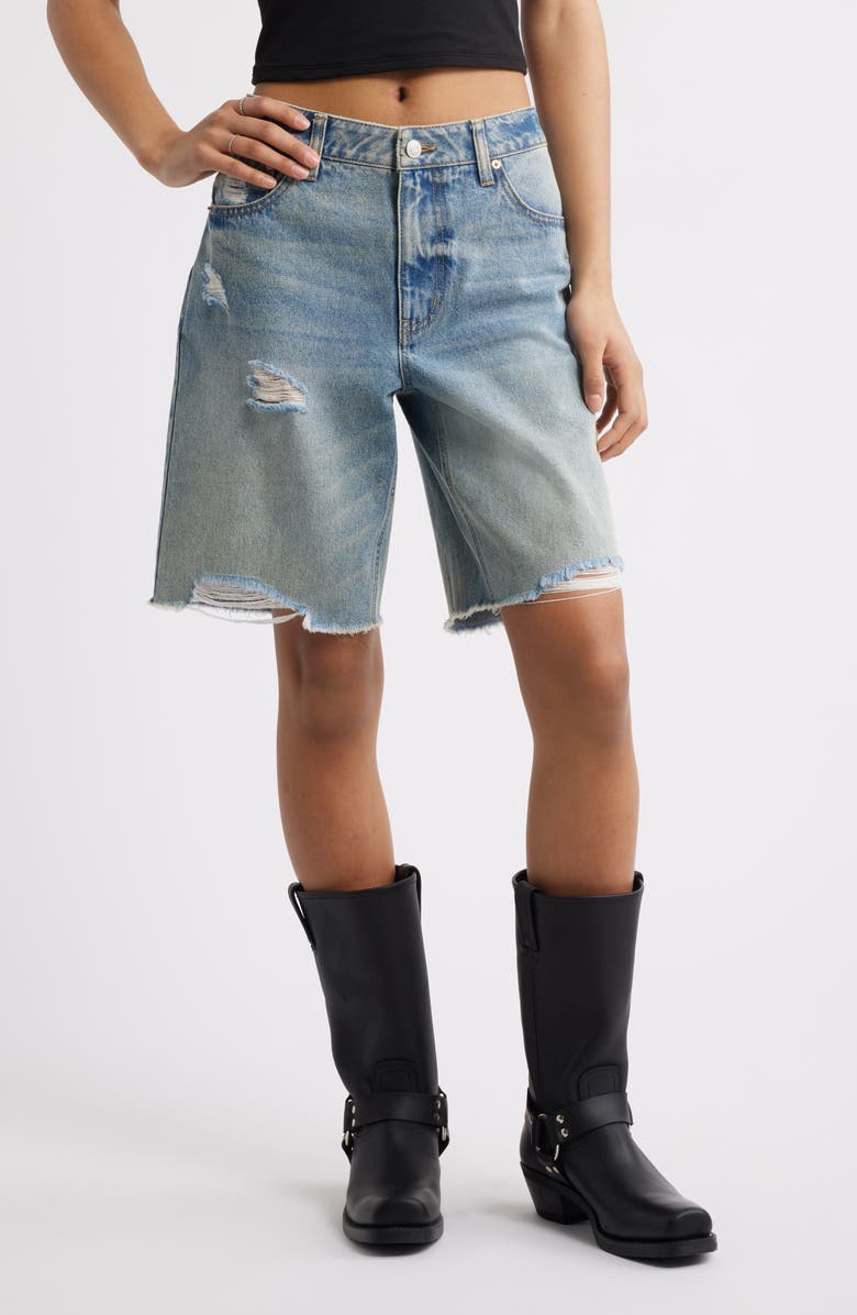 Frayed Mid Rise Denim Jorts