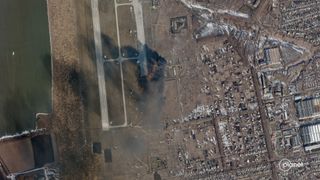 Ukraine&#039;s Chuhuiv Airbase on Feb. 24, 2022, as seen by a satellite operated by the company Planet.