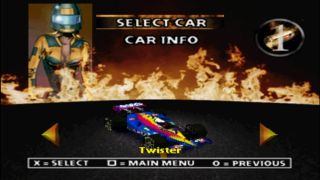 Best PS1 games – Twisted Metal 2 screenshot of the car selection menu.