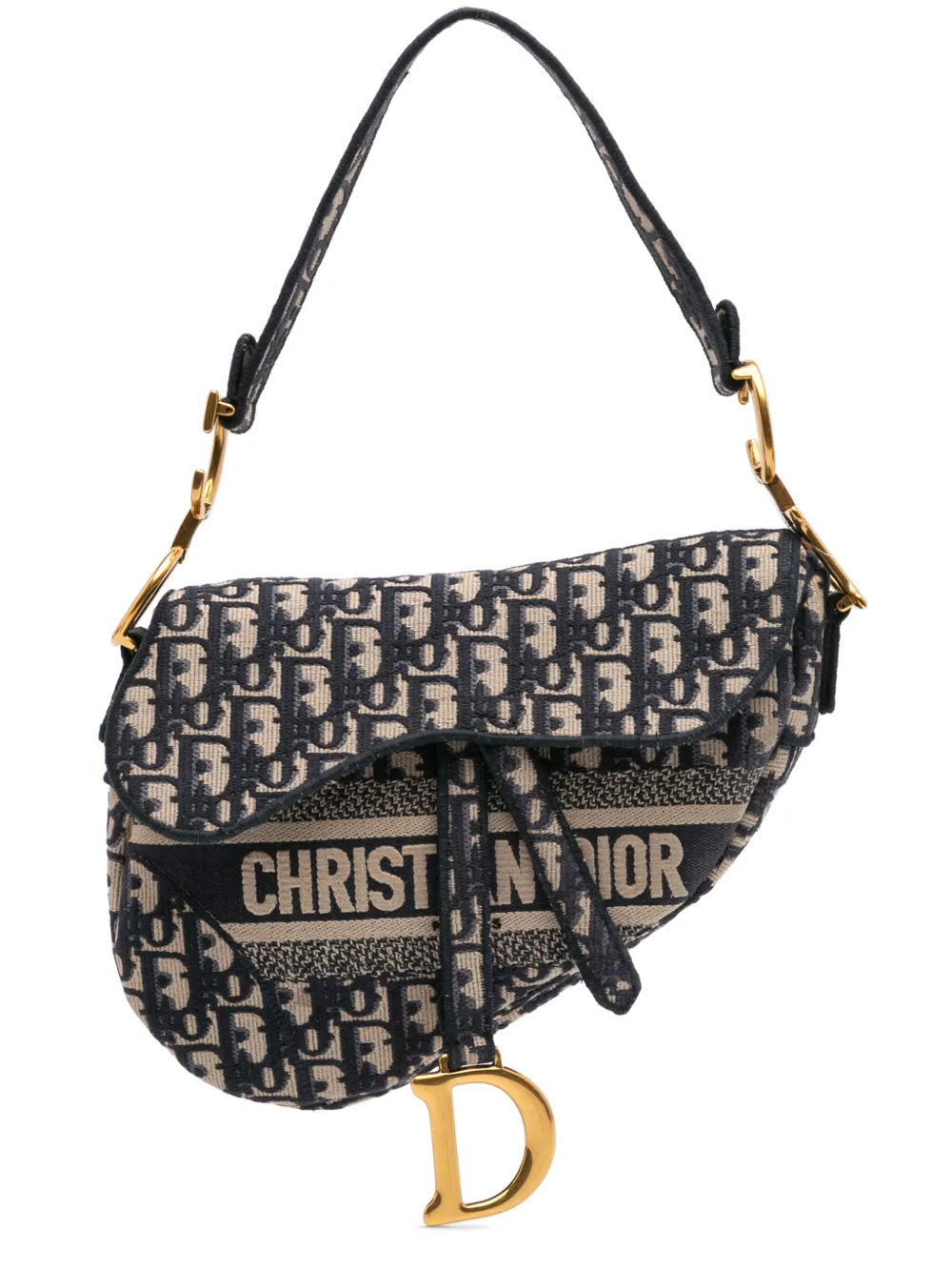 Christian Dior Pre-Owned 2019 Oblique Embroidered Canvas Saddle Bag Shoulder Bag | One Size