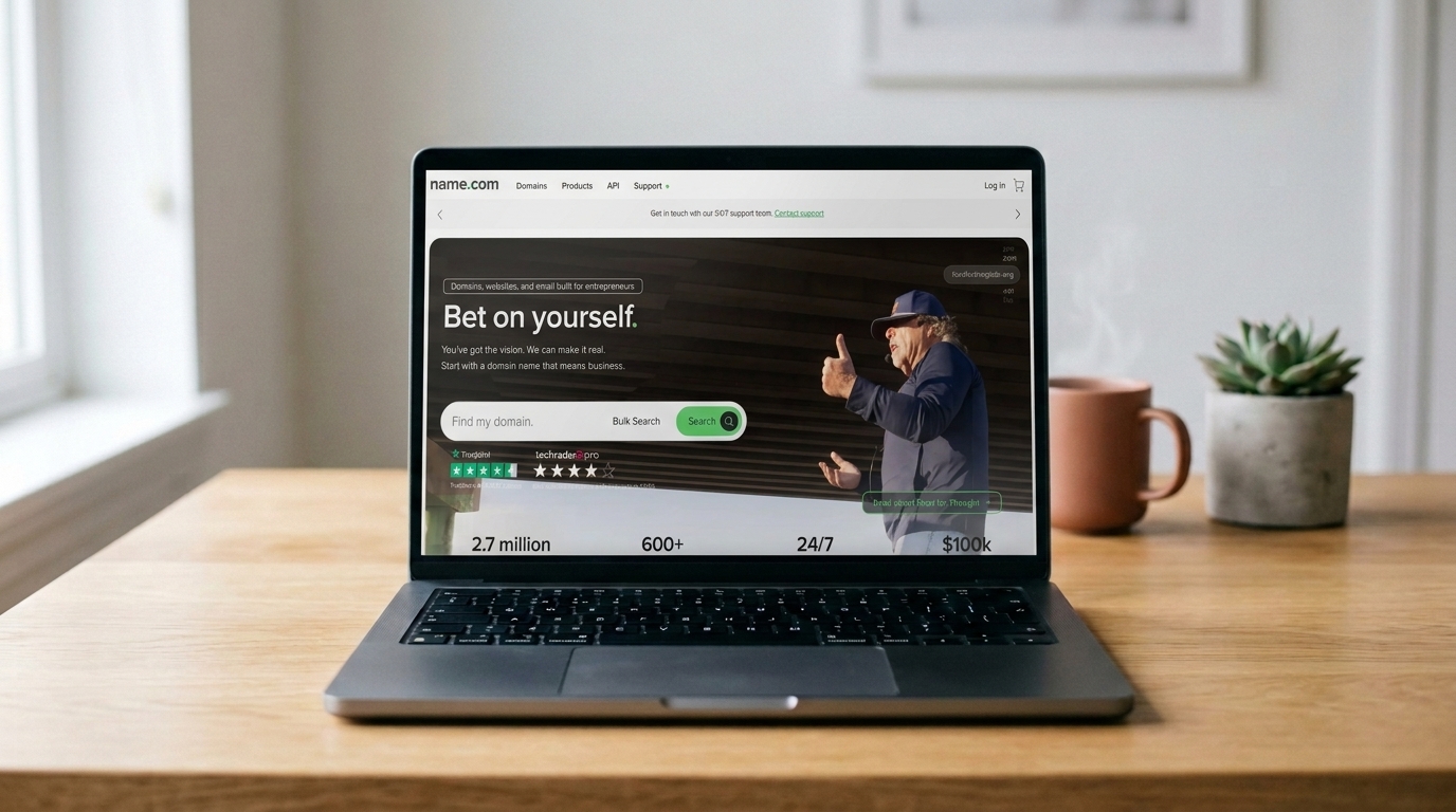 name.com homepage on a macbook