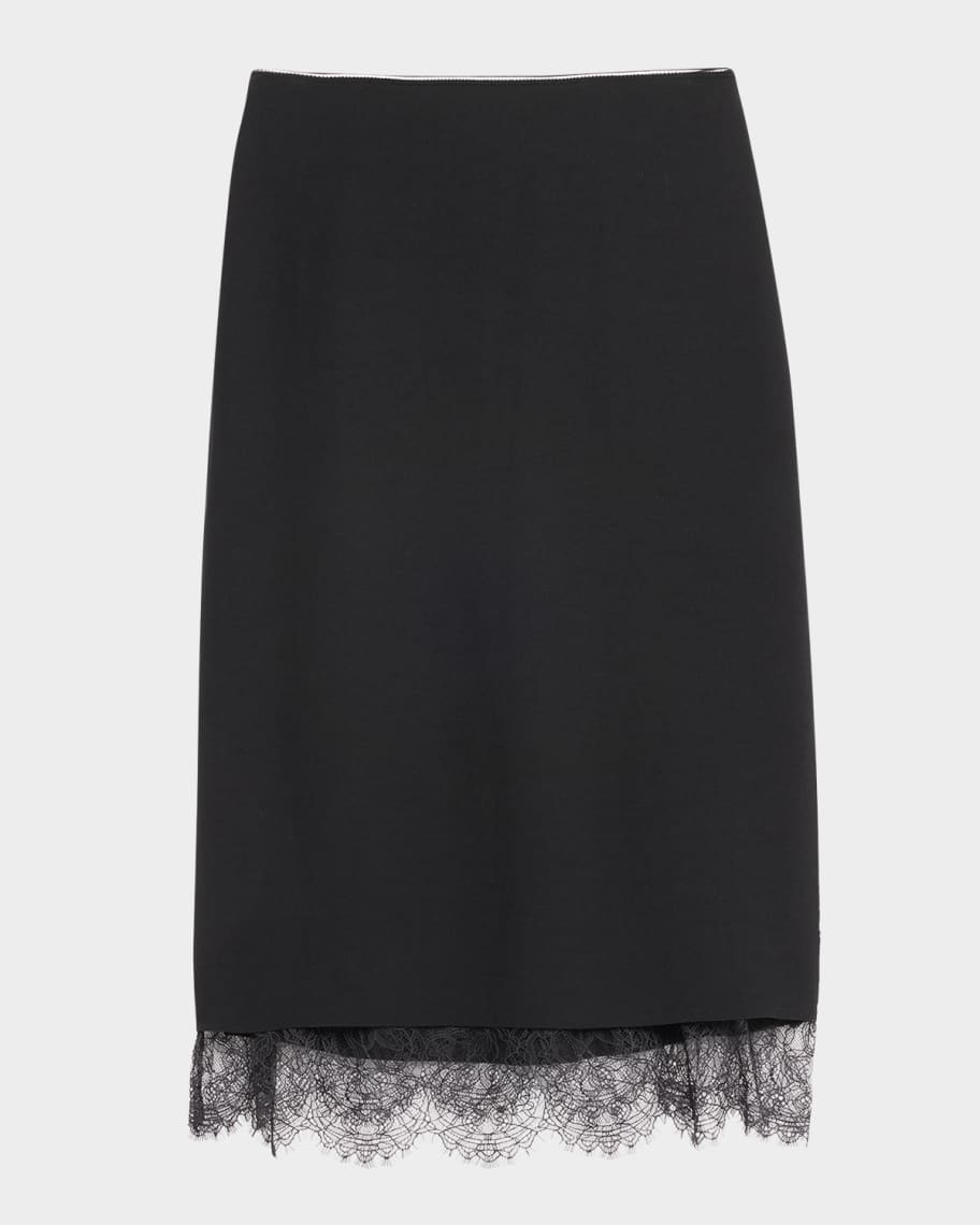 Lace Paneled Straight Midi Skirt