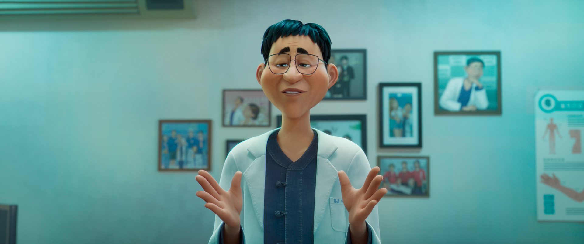 A doctor standing in his office, in the animated movie 'KPop Demon Hunters.'