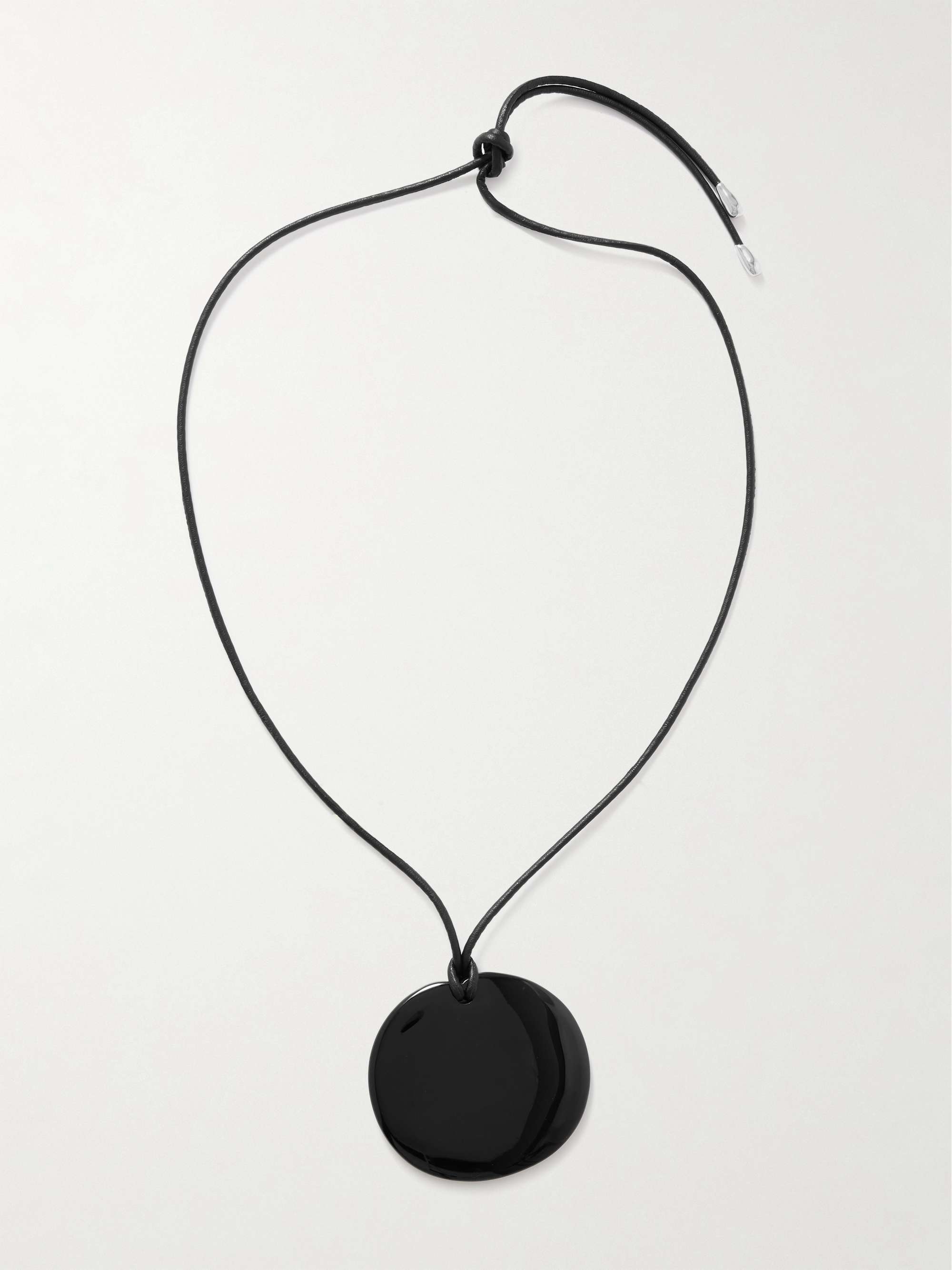 Large Full Moon Cord, Onyx and Silver Necklace