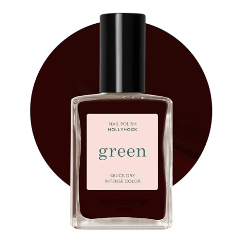 Manucurist - Green Hollyhock Nail Polish - Dark Cherry Nail Polish - 9-Free, Vegan and Plant-Based - Manicure - Made in France - 0.5 Fl Oz