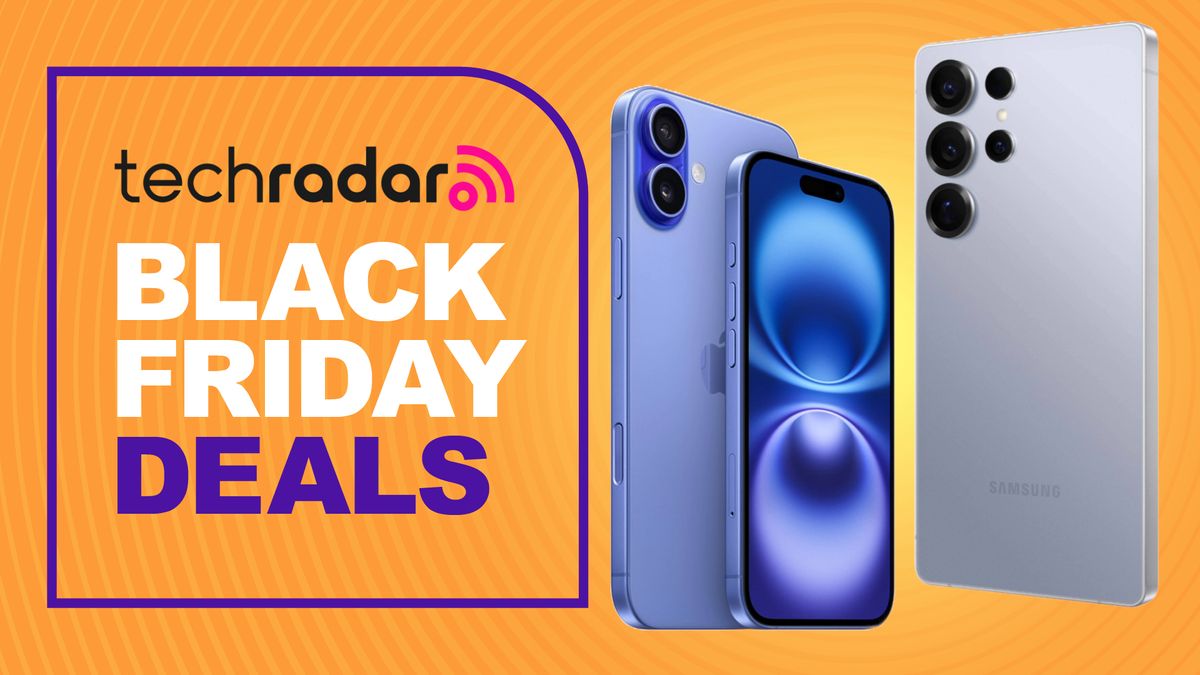 The iPhone 16 and Samsung Galaxy S25 Ultra on an orange deals background