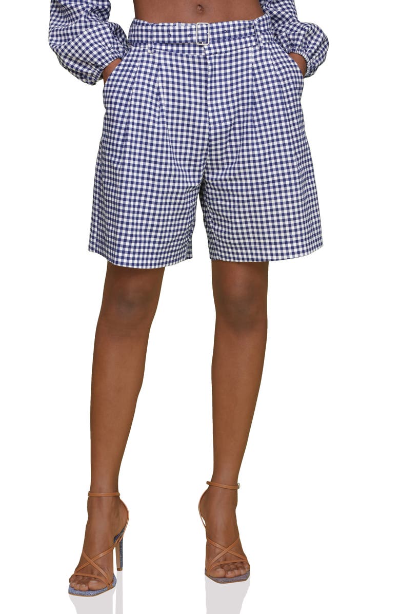 Gingham Belted Linen Blend Bermuda Shorts