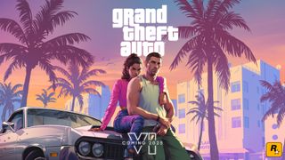 GTA 6: A man and a woman sitting on a car in the poster for Grand Theft Auto 6.