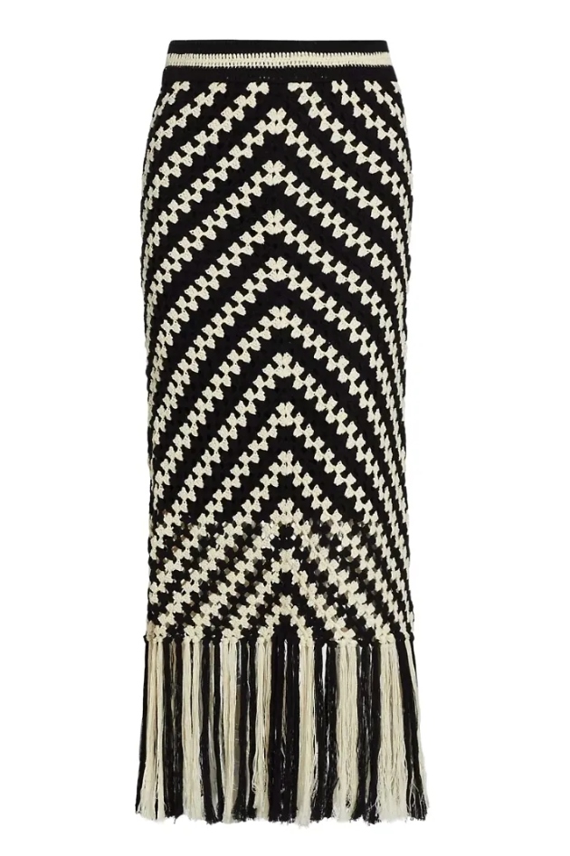 ZIMMERMANN, Chintz Fringed Crocheted Cotton Midi Skirt
