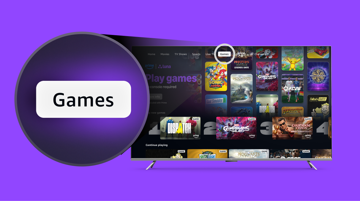 The new Games tab on Amazon Prime Video.