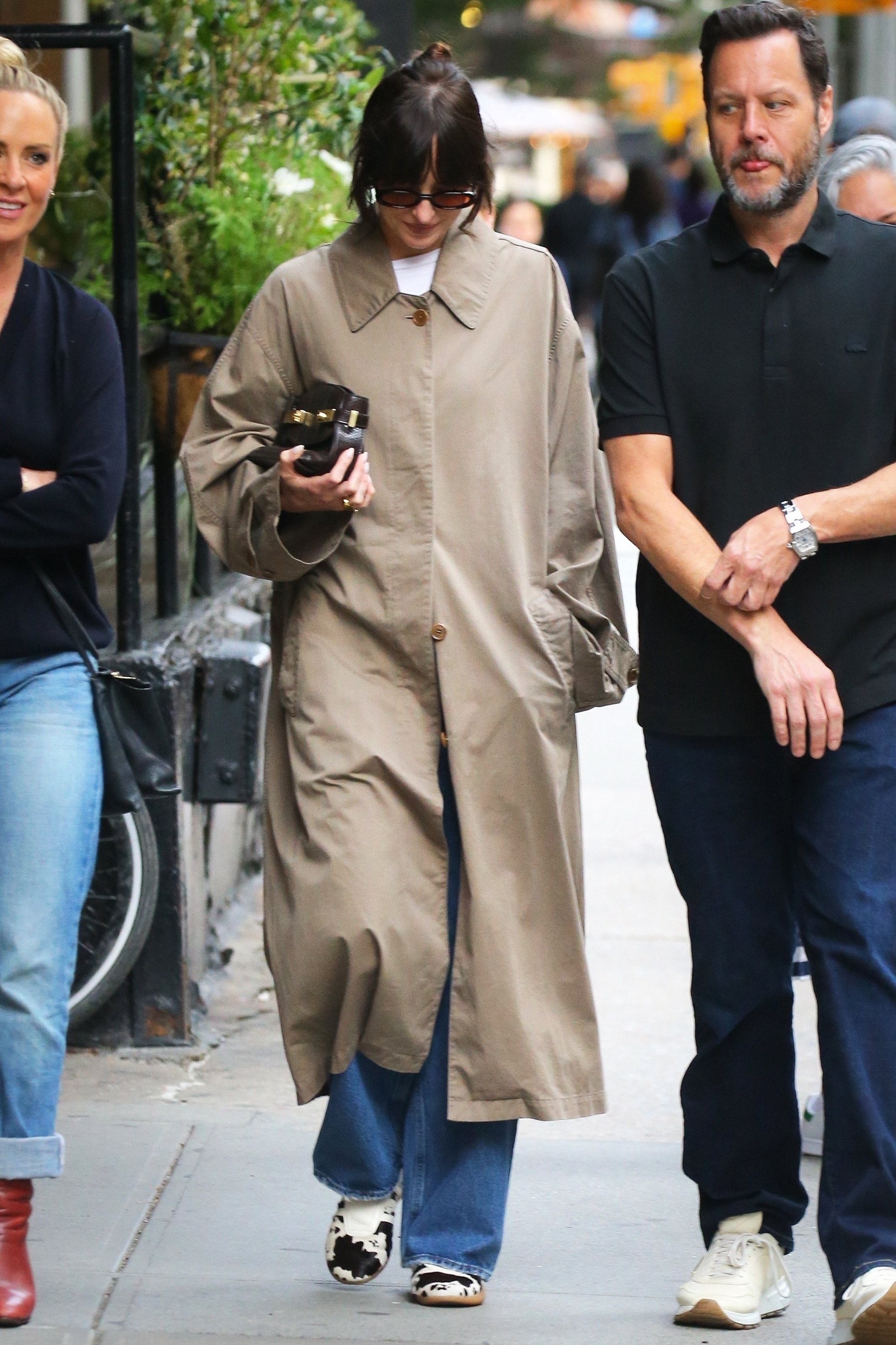 Dakota Johnson wears Adidas Taekwondo Pony hair sneakers in NYC.