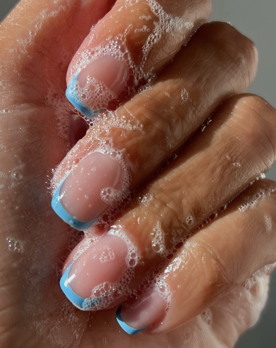 Bold blue French manicure