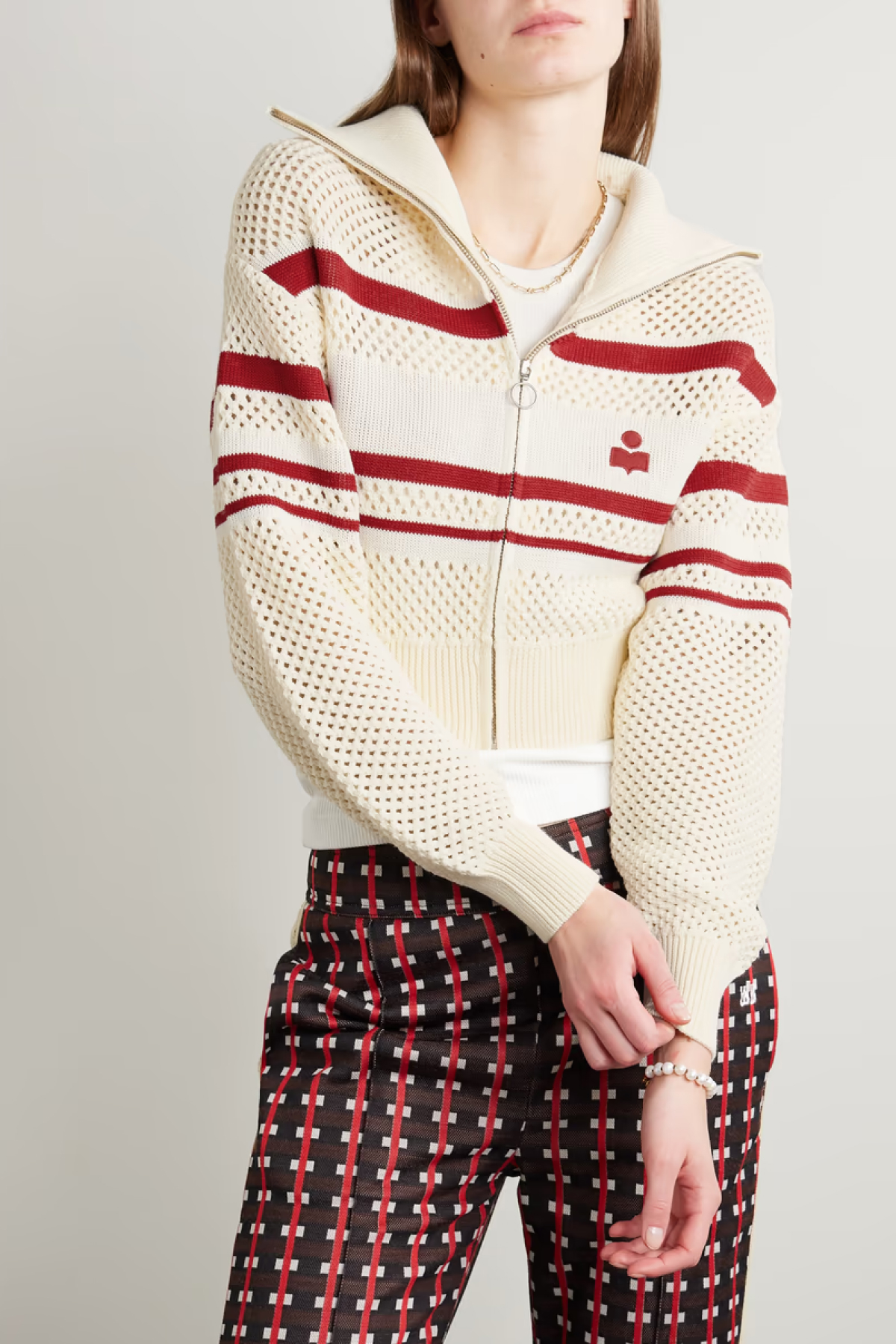 Marant &amp;Eacute;toile Alec Striped Intarsia Open-Knit Sweater