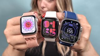 Person holding the Apple Watch 11, Watch SE 3 and Watch Ultra 3