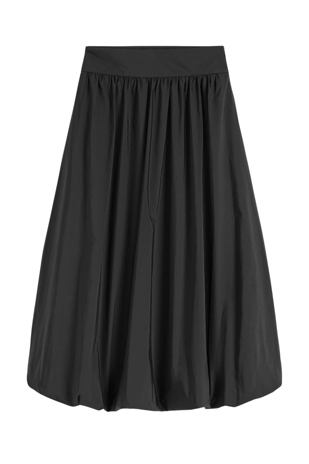 Bubble Hem Midi Skirt-Black