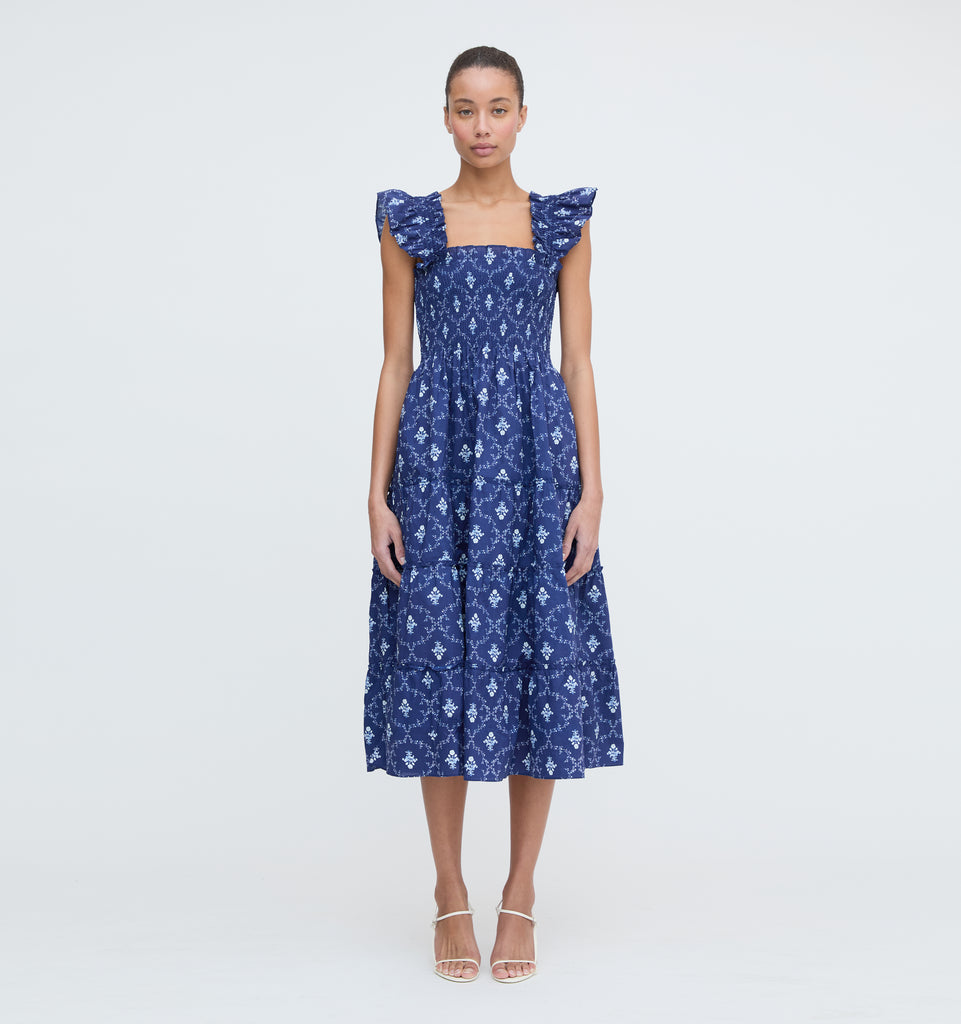 The Ellie Nap Dress - Navy Trellis