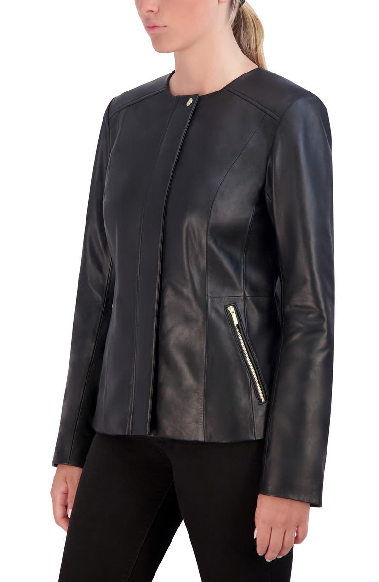 Collarless Leather Jacket