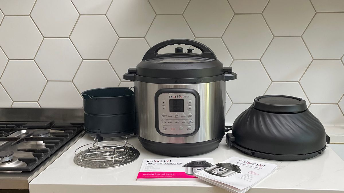 Instant Pot Duo Crisp &amp; Air Fryer on a kitchen countertop 