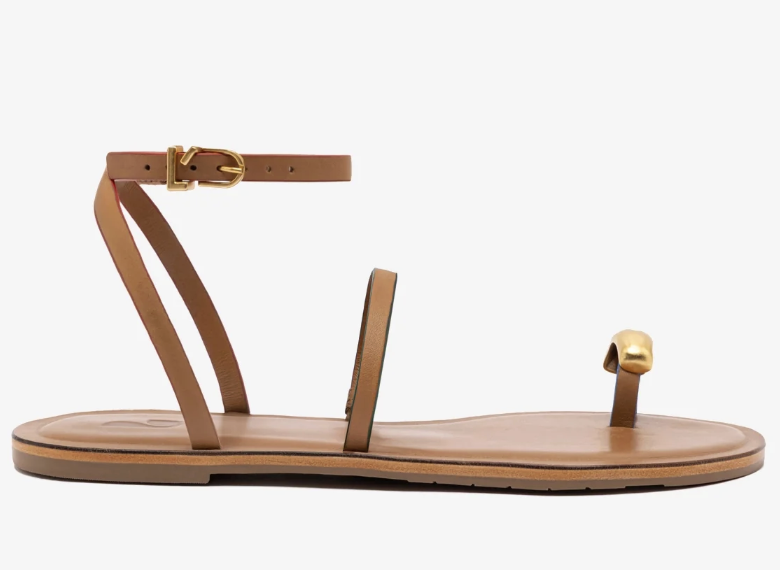 Larroudé, Biarritz Flat Sandal in Light Caramel Leather