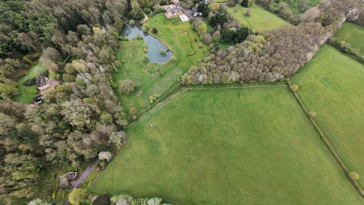 Aerial images of rural UK village and fields on an overcast day taken with the DJI Avata 2