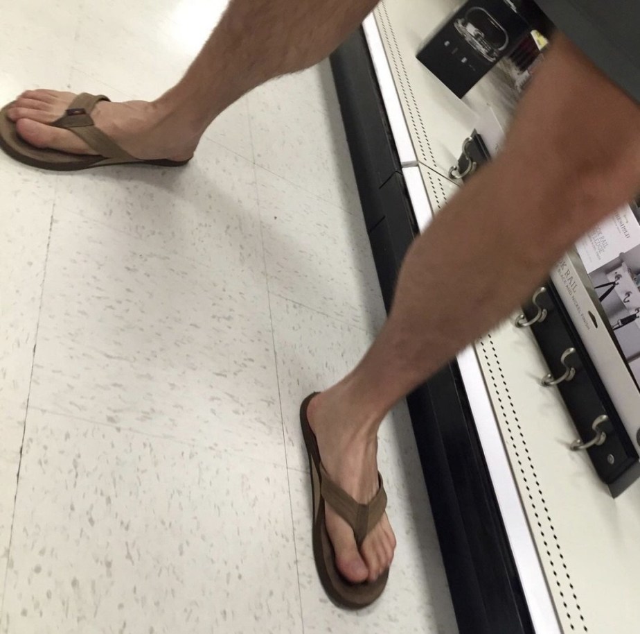 Barefoot in Rainbow flip flops at Target by bro.toes