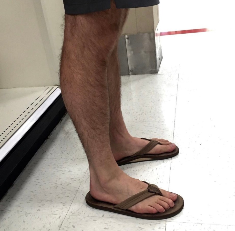 Barefoot in Rainbow flip flops at Target by bro.toes