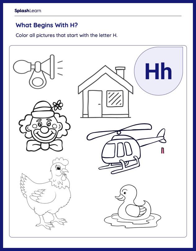 Reading Worksheet – Color the 'H' Sound Objects