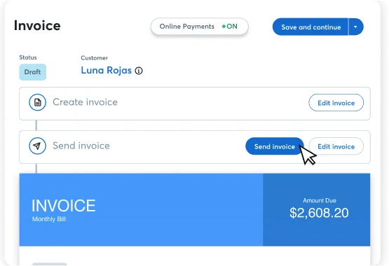 Screenshot of invoicing dashboard