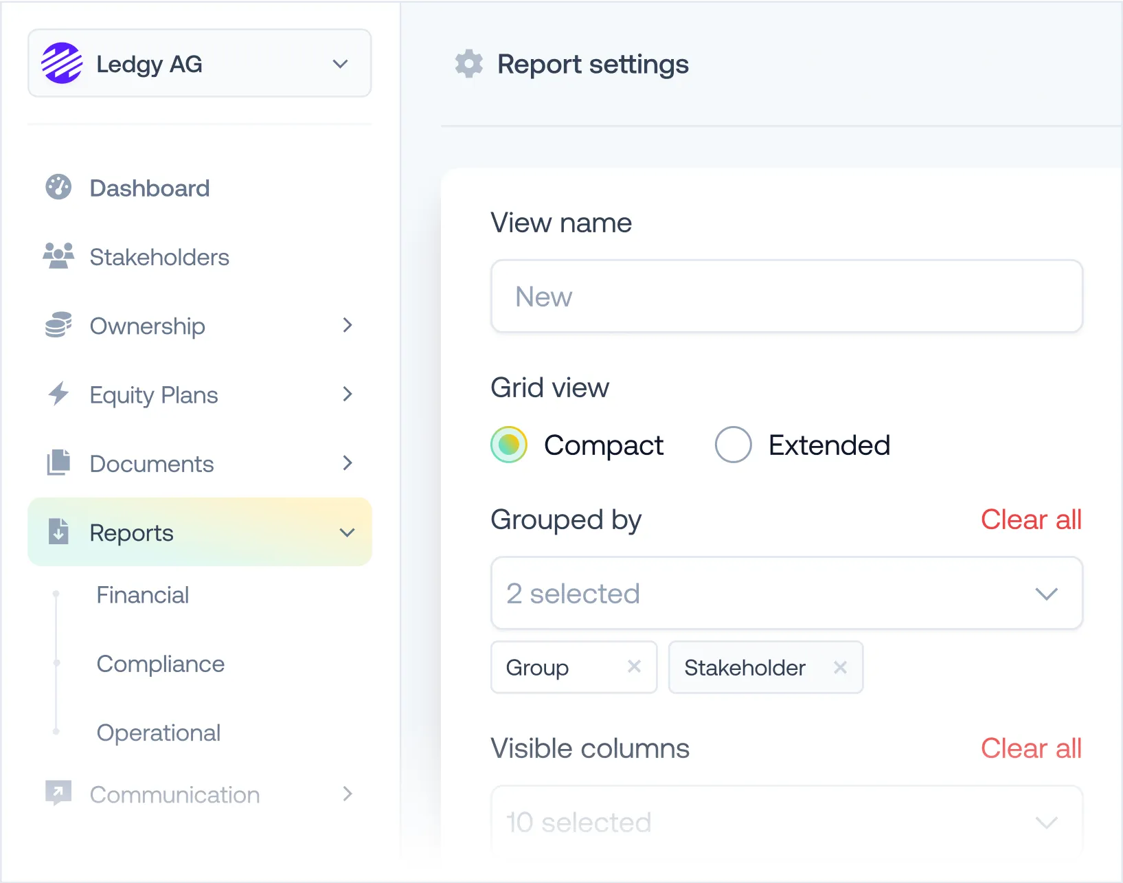 UI showing reporting capabilities