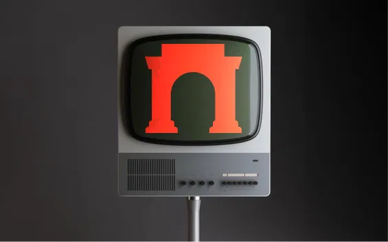 footer image, an old tv with Farcaster icon on screen