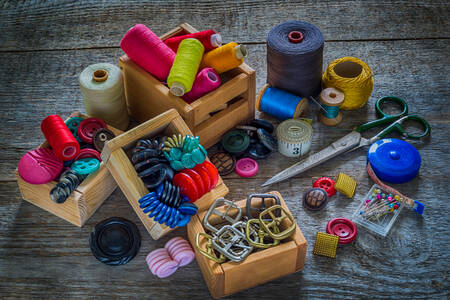 Sewing accessories on the table