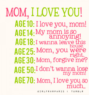 ... love you age 10 i love you mom age 14 my mom is so annoying age 18 i