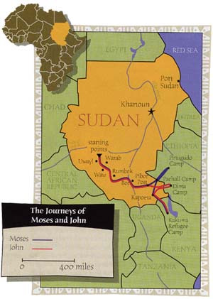 Map of Lost Boys of Sudan Journey