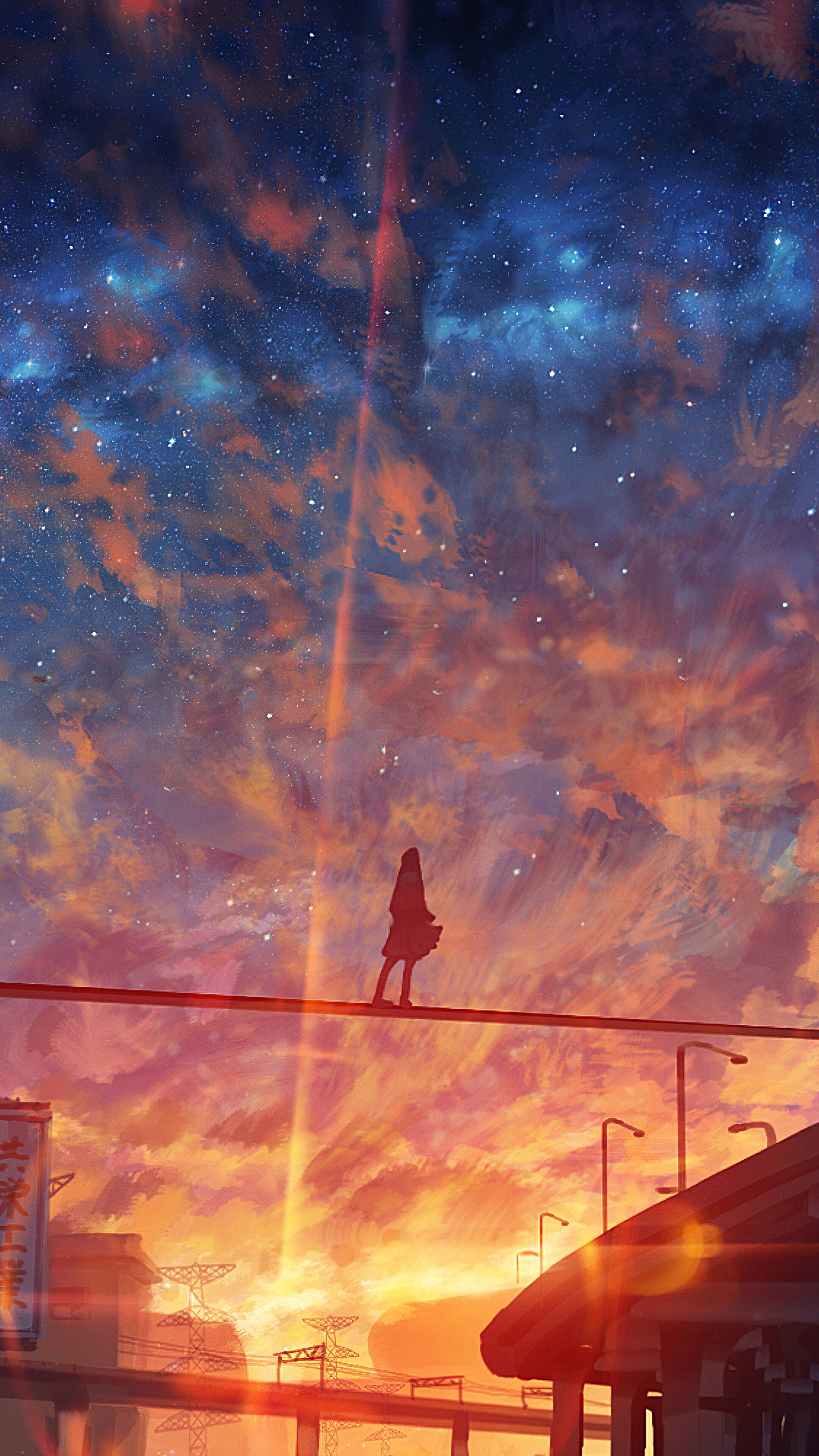 Download wallpaper 1280x2120 original sunset landscape anime girl  iphone 6 plus 1280x2120 hd background 26323