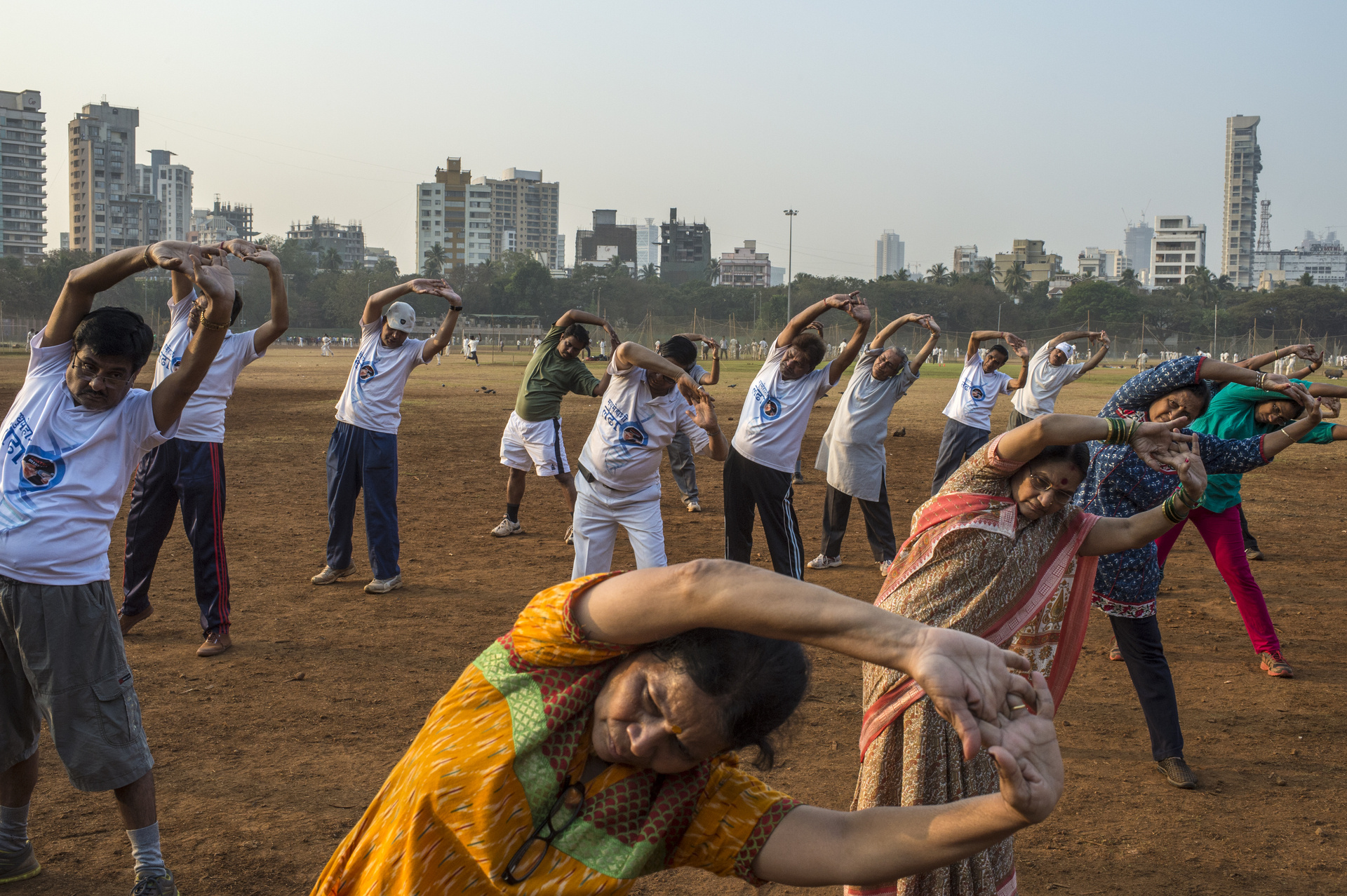 Diabetes patients exercise early morning at a public ground in Mumbai