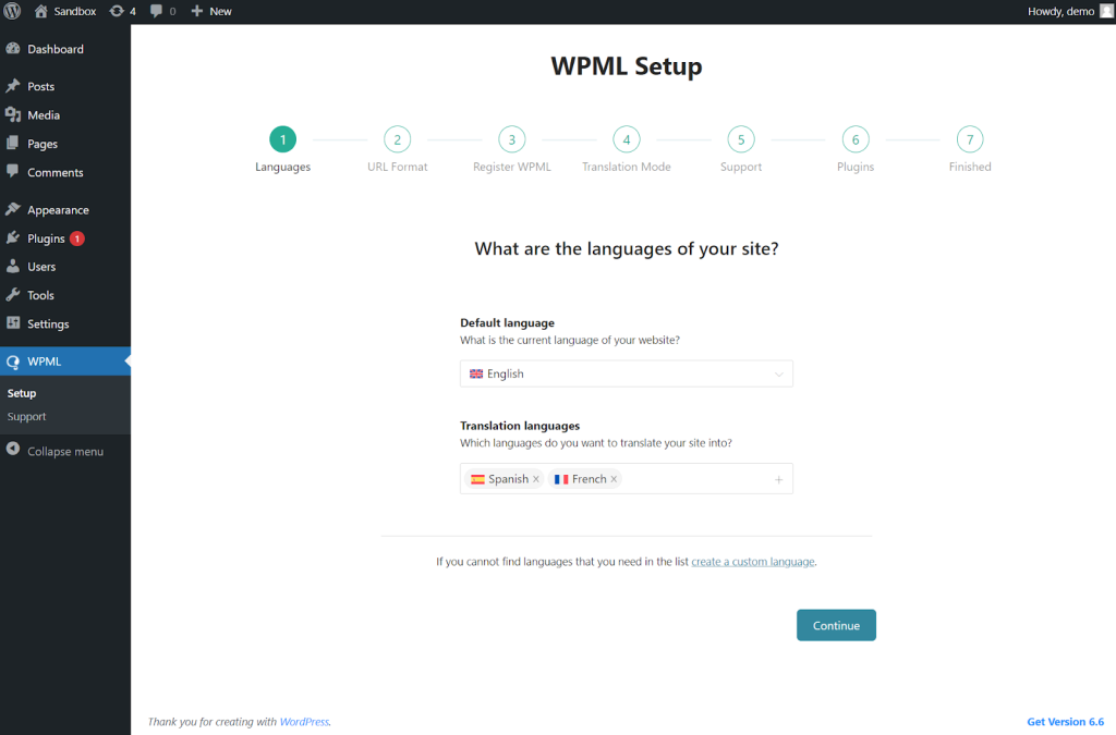 Configuring settings in WPML setup wizard