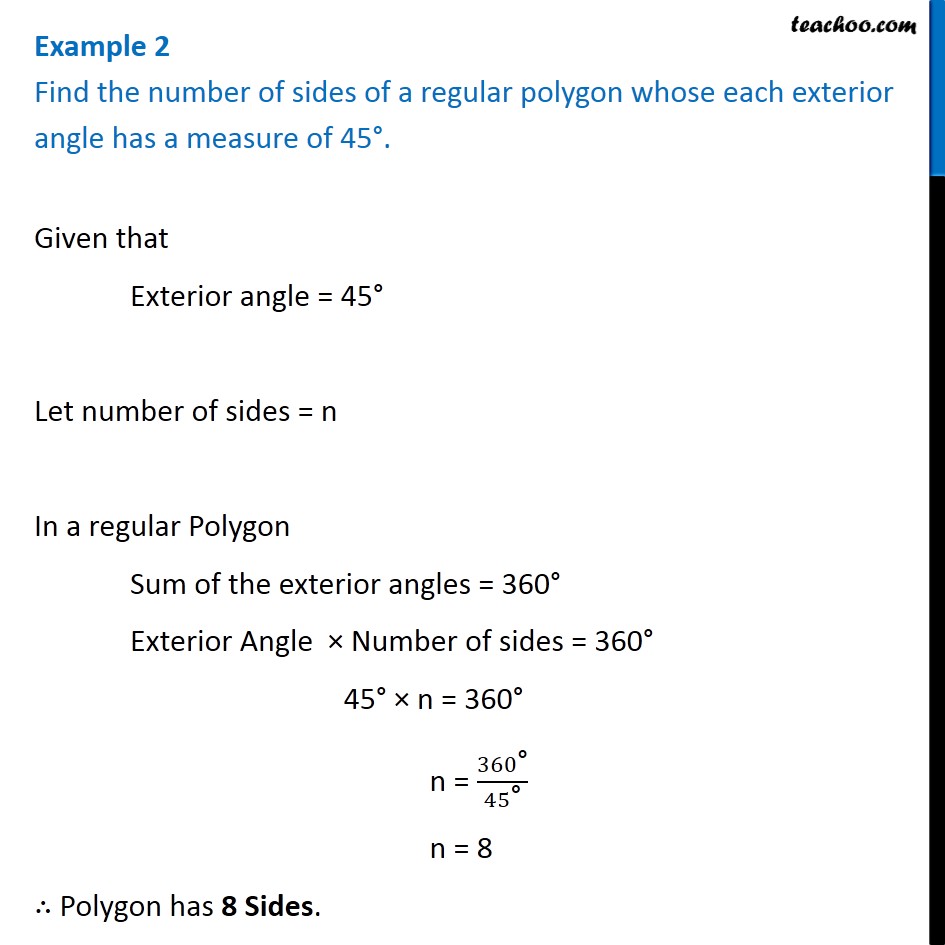 Example 2 - Find the number of sides of a regular polygon whose