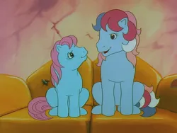 Size: 960x720 | Tagged: safe, derpibooru import, screencap, baby cuddles, sweet stuff, earth pony, pony, twinkle eyed pony, g1, my little pony 'n friends, the revolt of paradise estate, baby, baby pony, duo, female, filly, foal, image, mare, png