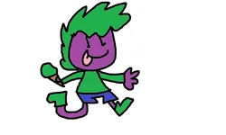 Size: 942x566 | Tagged: safe, spike, dragon, human, equestria girls, adorable face, boots, clothes, cute, green, green hair, human spike, humanized, ice cream cone, image, png, purple skin, shoes, shorts, silly, silly face, solo, tongue out