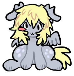 Size: 1016x1039 | Tagged: safe, artist:poniesinmyhead, derpibooru import, derpy hooves, dog, g4, cute, derpabetes, dogified, image, jpeg, simple background, smiling, solo, species swap, white background, winged dog, wings