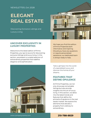 Free  Template: Elegant Green Cream Real Estate Newsletter Template