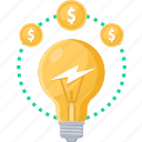 bulb, business, idea, light, make money, money