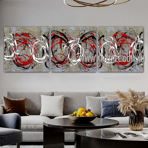 Circuitous Splashes Abstract Contemporary Artist Handmade 3 Piece Multi Panel Oil Paintings Wall Art Set For Room Décor